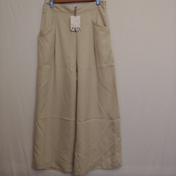 Zara Pants - Zara silky high waist wide leg crop champagne size Medium NWT